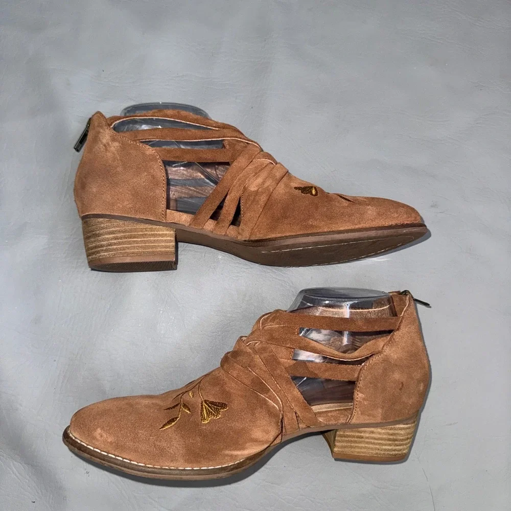 Seychelles Womens Suede Embroidered Strappy Ankle Booties Brown Floral